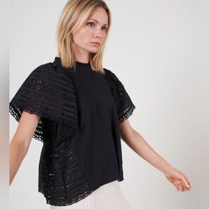 Sea Lina eyelet s/slv t-shirt- black